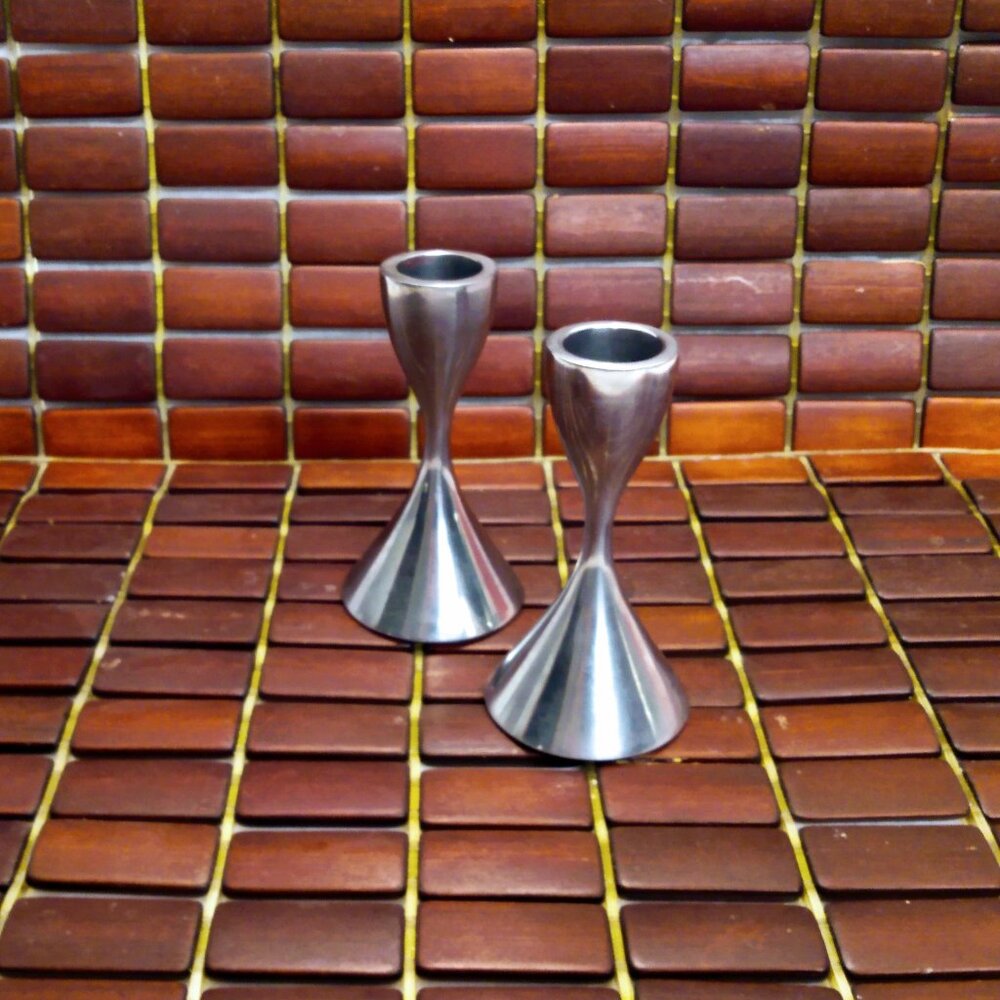 Set Of 2 Umbra Modernist Polished Aluminum Candle Holders-4"
